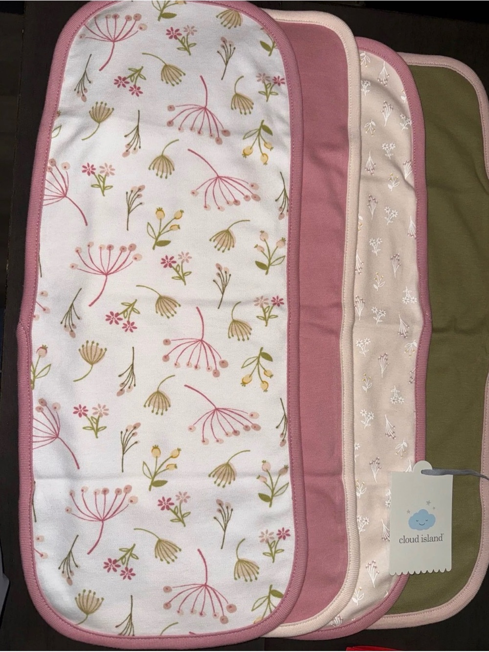 cloud island Floral Burp Cloths in Pink, Cream, Olive